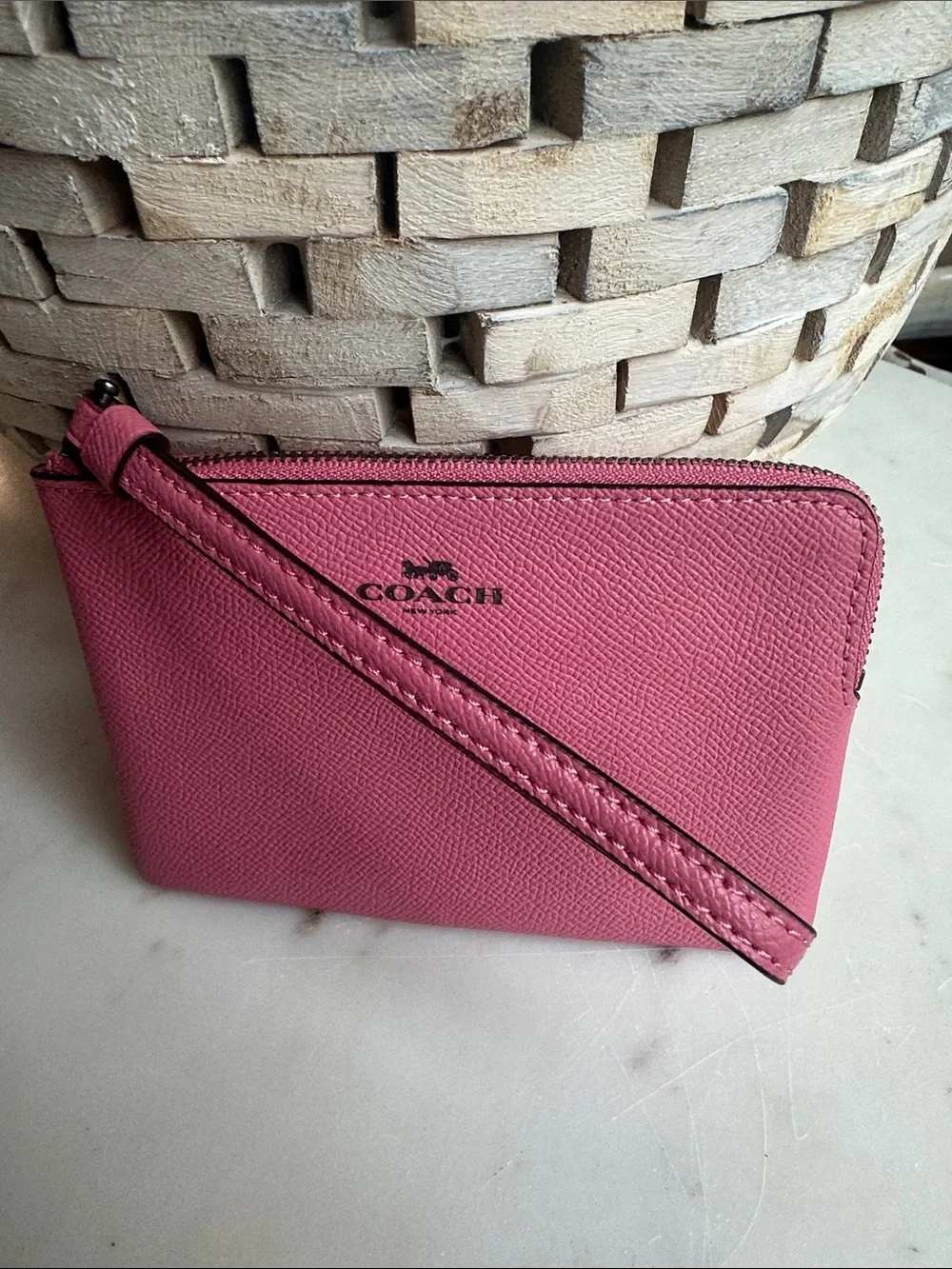 Coach Pink Leather Zip Wristlet Clutch